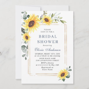 Elegant Sunflower Eucalyptus Bridal Shower QR code Invitation