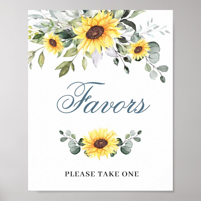 Elegant Sunflower Eucalyptus Favours Wedding Sign (Front)