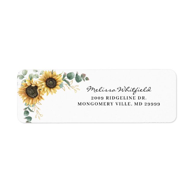 Elegant Sunflower Eucalyptus Floral Return Address (Front)
