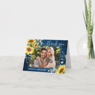 Elegant Sunflower Eucalyptus Rustic Wood PHOTO  Thank You Card