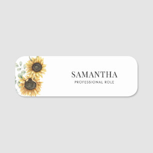 Elegant Sunflower Eucalyptus Watercolor Name Tag