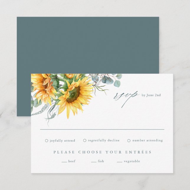 Elegant Sunflower Eucalyptus Wedding RSVP Card (Front/Back)