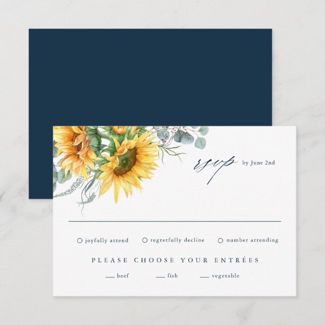 Elegant Sunflower Eucalyptus Wedding RSVP Card (Front/Back)