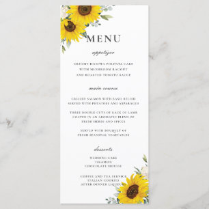 Elegant Sunflower Floral Greenery Wedding Menu