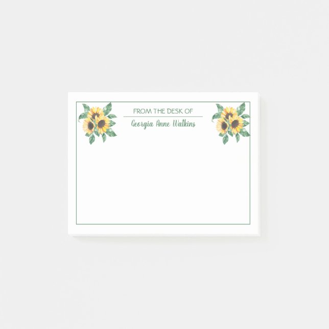 Elegant Sunflower Floral Teacher Monogrammed Post-it Notes (Front)