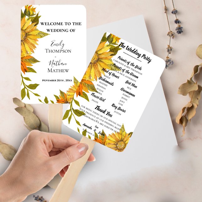 Elegant Sunflower Floral Wedding Program  Hand Fan (Elegant Sunflower Floral Wedding Program Hand Fan)