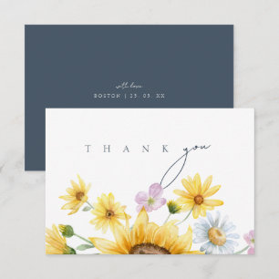 Elegant Sunflower Floral Wedding Thank You Card