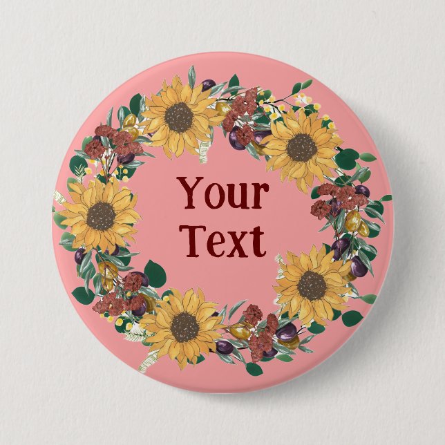 Elegant Sunflower Floral Wreath Lapel Pin (Front)