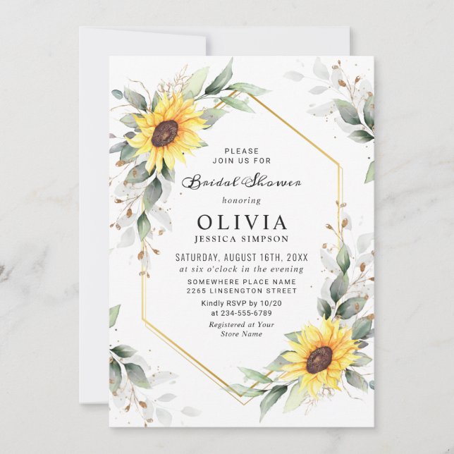 Elegant Sunflower Greenery Floral Bridal Shower Invitation (Front)