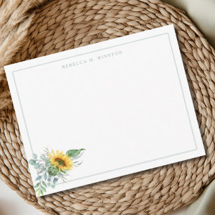 Elegant Sunflower Greenery Personalized Stationery Card