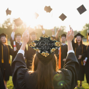 Elegant Sunflower Inspirational Quote Graduation Cap Topper