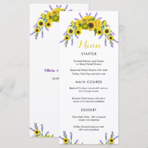 Elegant Sunflower & Lavender Floral Wedding Party  Menu