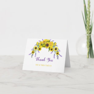 Elegant Sunflower & Lavender Wreath Wedding  Thank You Card