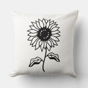 Elegant Sunflower Line Art Throw Pillow