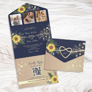 Elegant Sunflower & Navy Blue Wedding Invitation