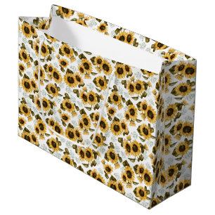 Elegant Sunflower Pattern Large Gift Bag
