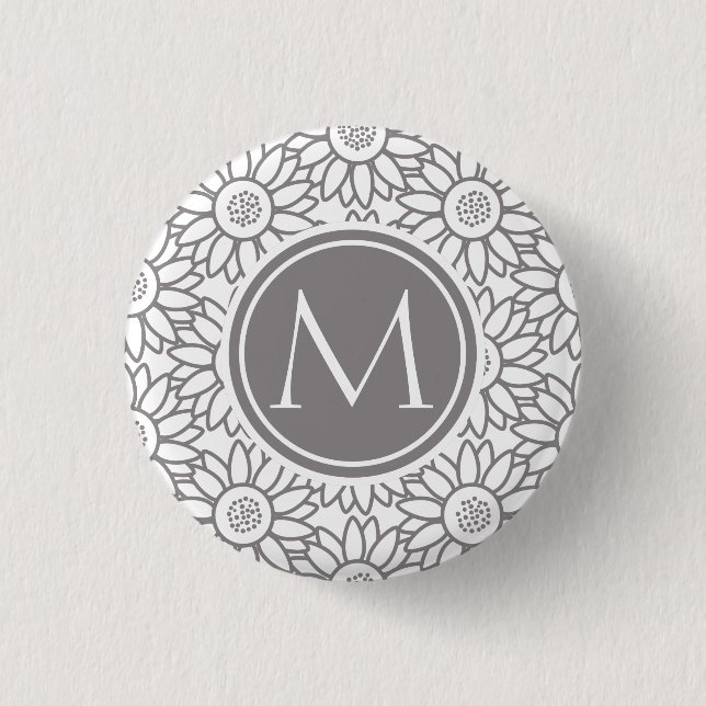 Elegant Sunflower Pattern Monogrammed 1 Inch Round Button (Front)