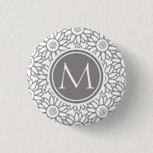 Elegant Sunflower Pattern Monogrammed 1 Inch Round Button