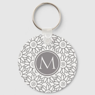 Elegant Sunflower Pattern Monogrammed Keychain