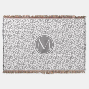 Elegant Sunflower Pattern Monogrammed Throw Blanket