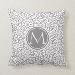 Elegant Sunflower Pattern Monogrammed Throw Pillow<br><div class="desc">Elegant monogram. Sunflower pattern. Modern floral. Grey art by José Ricardo.</div>