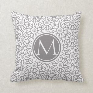 Elegant Sunflower Pattern Monogrammed Throw Pillow