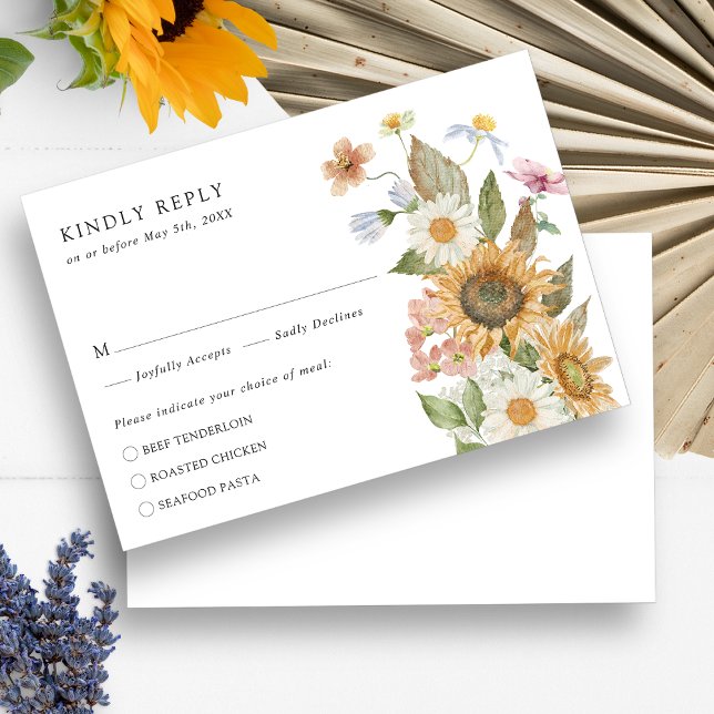 Elegant Sunflower RSVP Card (Elegant Watercolor Sunflower Wildflowers Floral RSVP Card by Painted Paperie
)