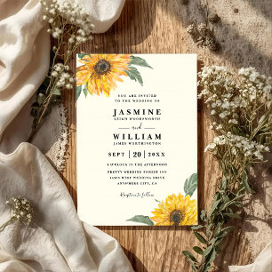 Elegant Sunflower Rustic Modern QR Code Wedding Invitation