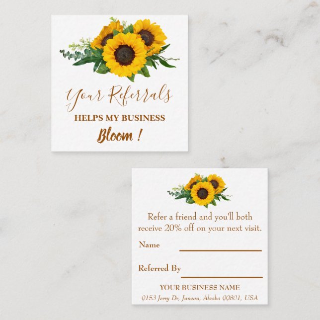 Elegant Sunflower Small Business  Referral Card (Front/Back)