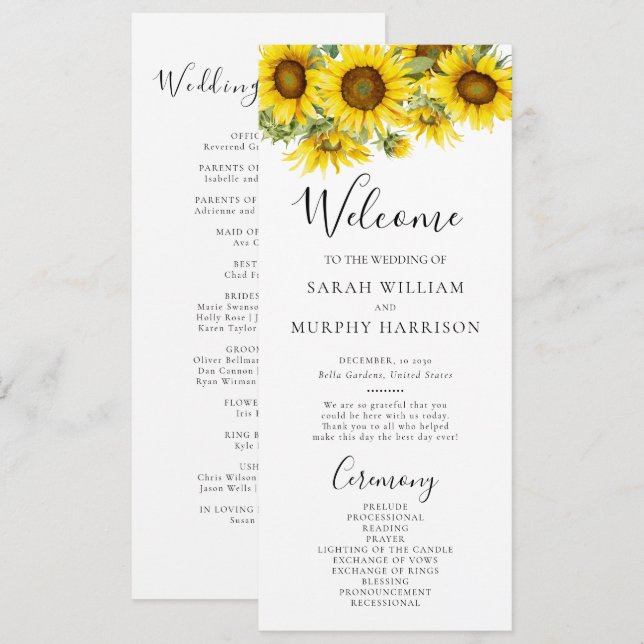 Elegant Sunflower Summer Wedding  Program (Front/Back)
