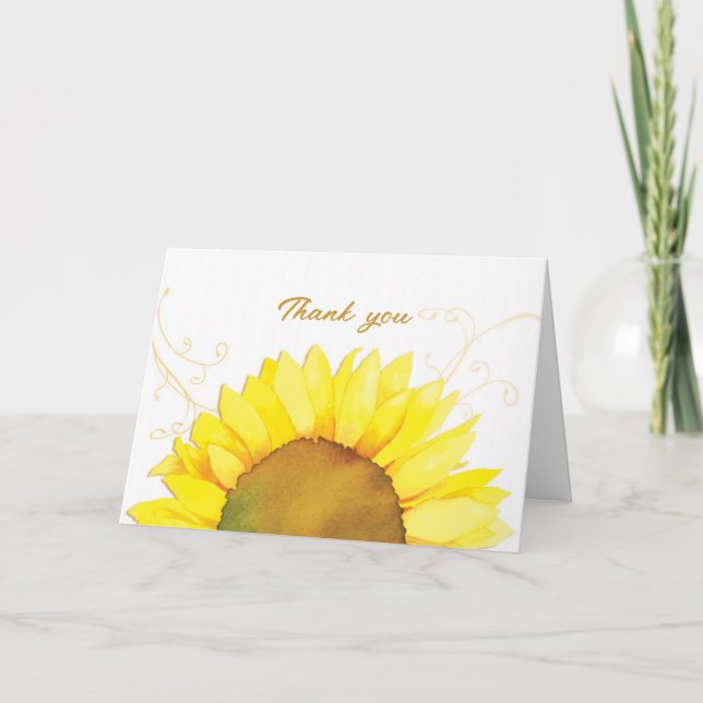 Elegant Sunflower Swirls Wedding Thank You Card (Front)