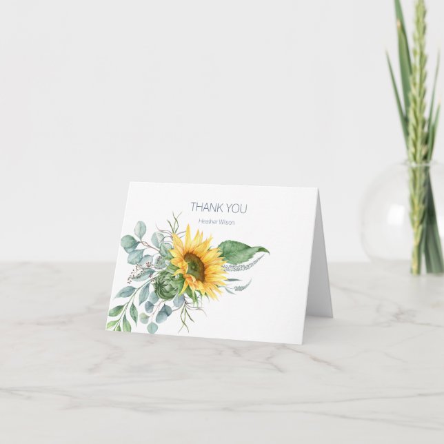Elegant Sunflower Thank You Folded Note Card (Front)