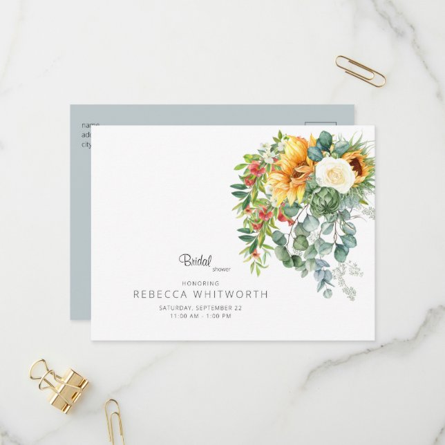 Elegant Sunflower Tuscan Bridal Shower Invitation Postcard (Front/Back In Situ)