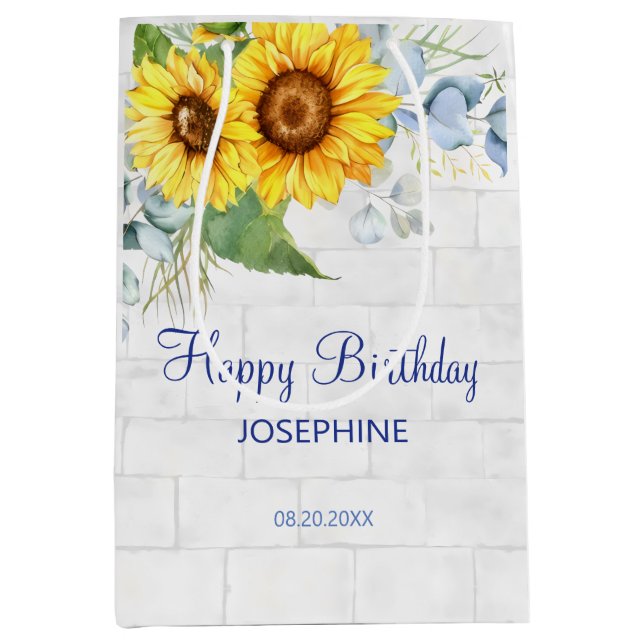 Elegant Sunflower Wall Brick Floral Birthday Medium Gift Bag (Front)