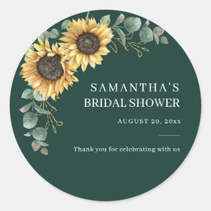 Elegant Sunflower Watercolor Floral Bridal Shower Classic Round Sticker