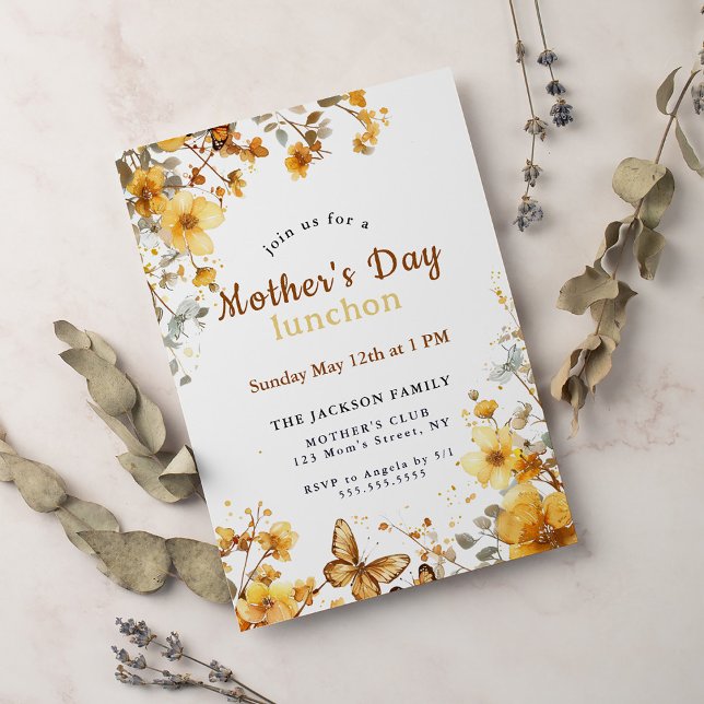 Elegant Sunflower Watercolor Floral Mother's Day Invitation (Creator Uploaded)