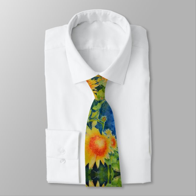 Elegant sunflower watercolor painting tie (Tied)
