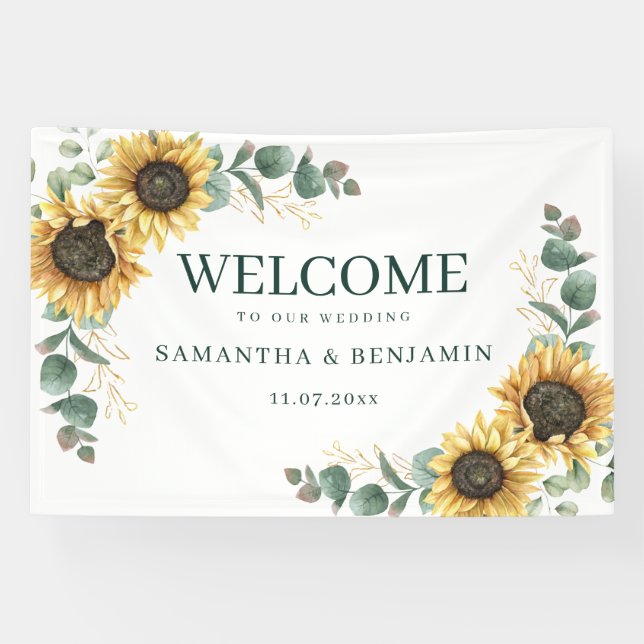 Elegant Sunflower Watercolor Wedding Custom Banner (Horizontal)
