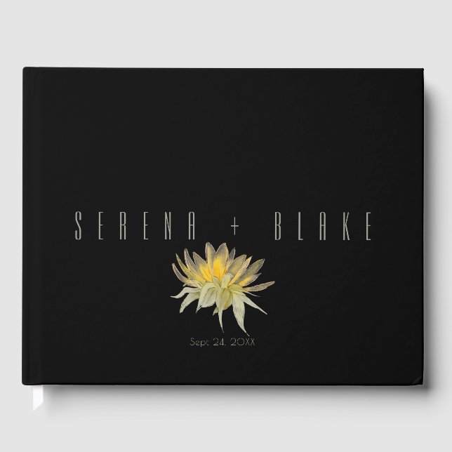 Elegant Sunflower Wedding Black Guest Book (Front)