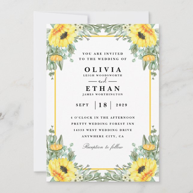 Elegant Sunflower  wedding card (Front)