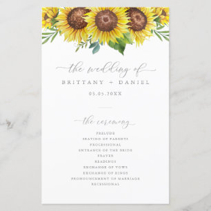 Elegant Sunflower Wedding Ceremony Program