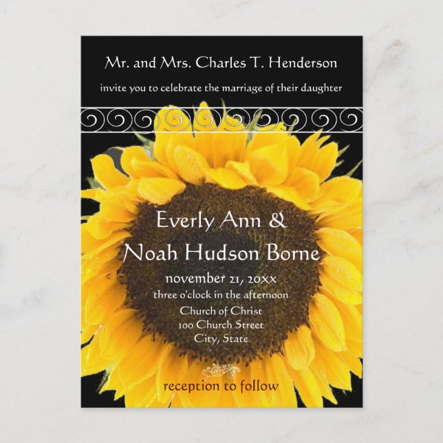 Elegant SunFlower Wedding Invitation Postcard (Front)