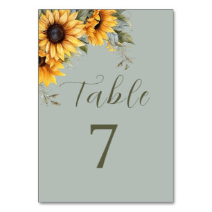 Elegant Sunflower Wedding Numbers Table Card