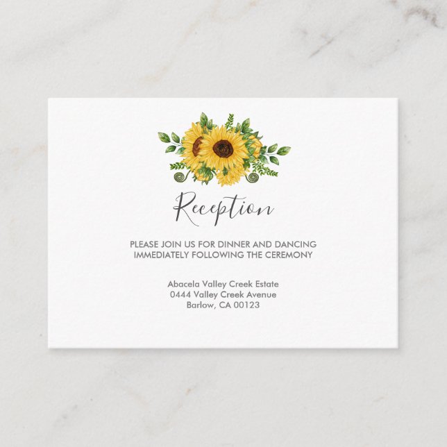 Elegant Sunflower Wedding Reception Enclosure Card (Front)