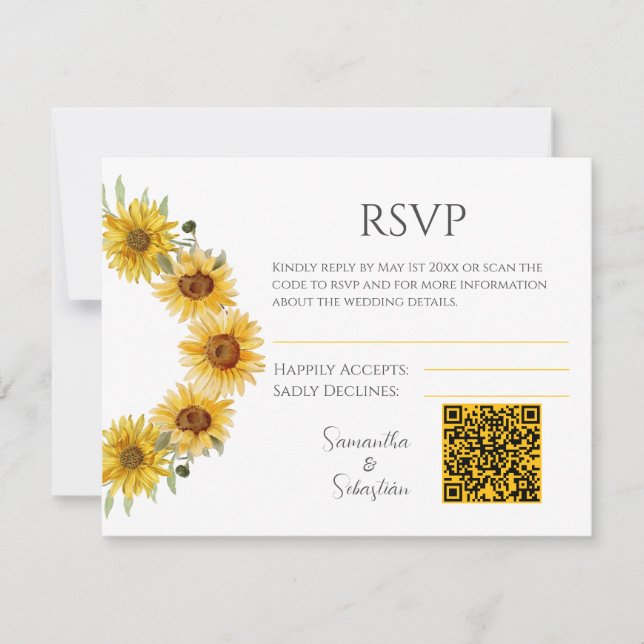 Elegant Sunflower Wedding RSVP Enclosure Card (Front)