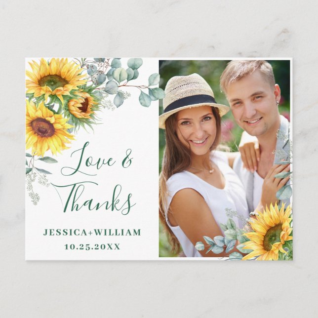 Elegant Sunflower Wedding Rustic Thank You PHOTO Postcard (Front)