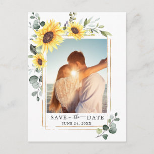 Elegant Sunflower Wedding Save the Date Photo QR Postcard