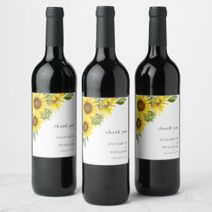 Elegant Sunflower Wedding Watercolor Floral Fall Wine Label