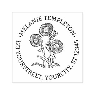 Elegant Sunflowers #6 Name Return Address Self-inking Stamp