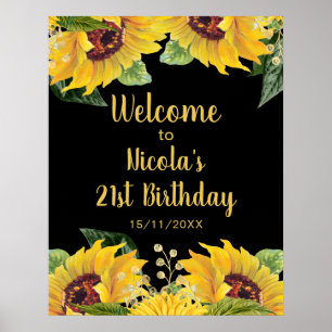 Elegant Sunflowers and Foliage Birthday Party Poster